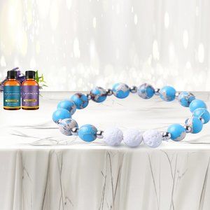 White Lave Stone Diffuser Bracelet With  Two Essential Oils (Blue)